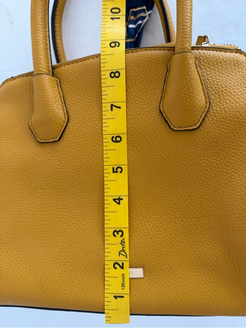 Aldo Mustard Yellow Pebbled Leather Satchel with Scarf Accent - Picture 5 of 10